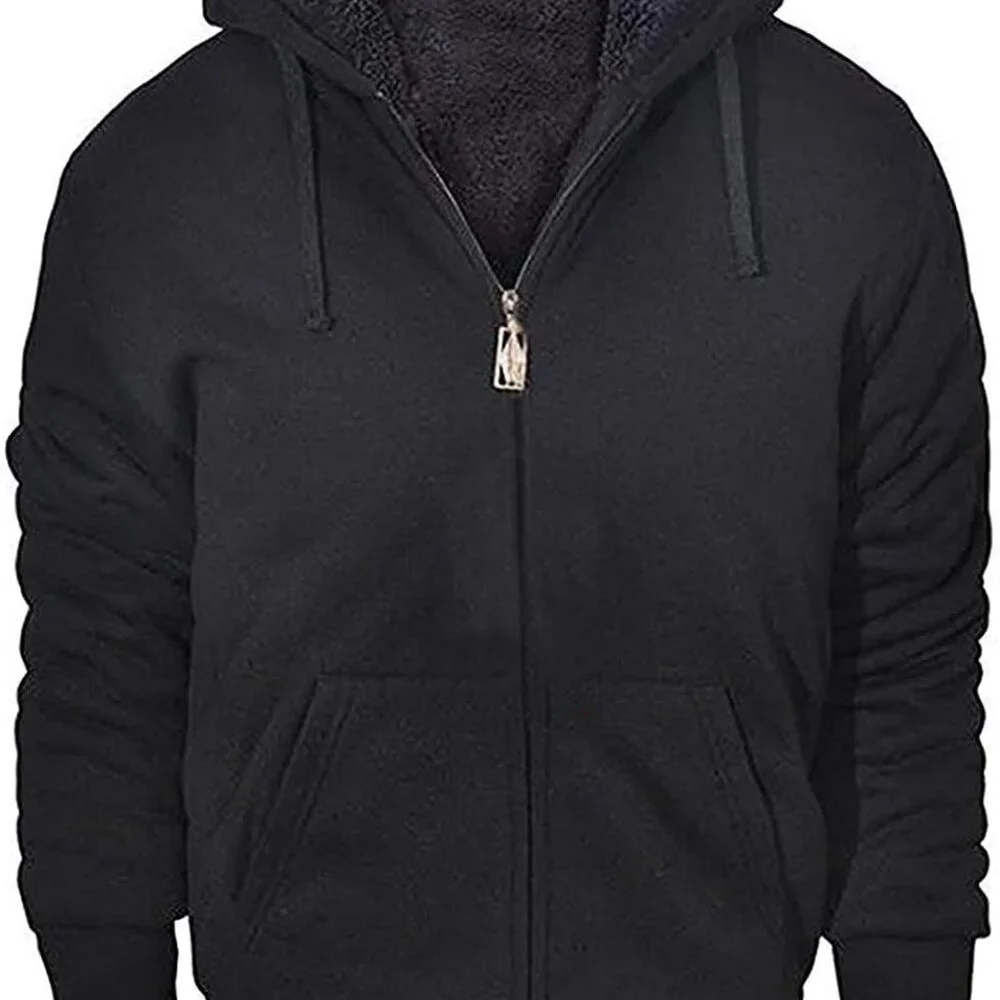 Stylish Men's Full Zip Black Hoodie - Sherpa Lined for Extra Comfort, X-Large